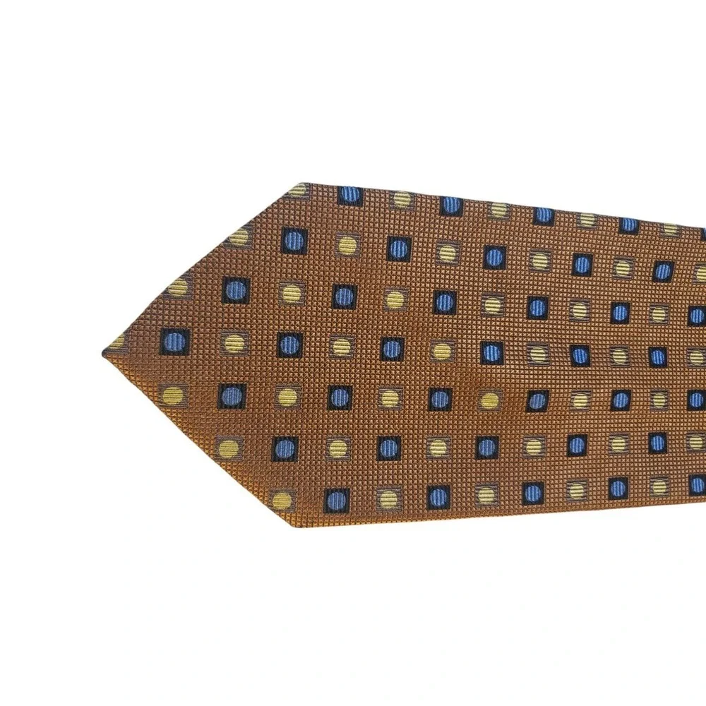 Fusion Handmade Neckwear Bronze Blue Men's Neck Tie‎ 100% Silk Geometric Luxury